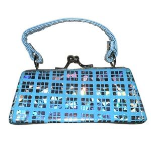 Stylish Blue Holographic Women's mini handbag style lipstick holder .